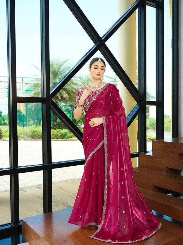 Teeya Creation Rani Color Zimichhu Silk Embroidery Work Saree - Distacart