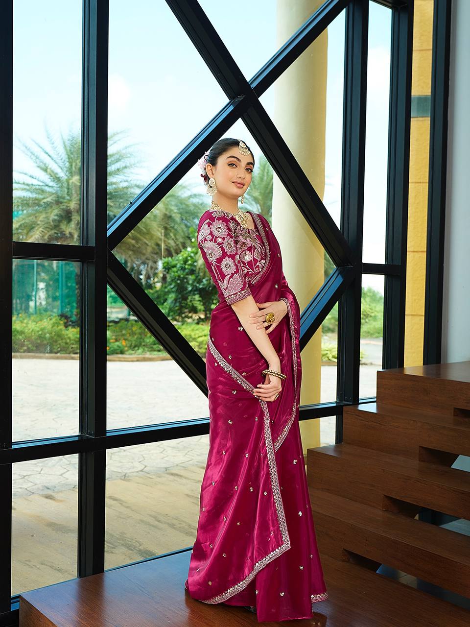 Teeya Creation Rani Color Zimichhu Silk Embroidery Work Saree - Distacart
