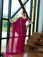 Thumbnail for Teeya Creation Rani Color Zimichhu Silk Embroidery Work Saree - Distacart