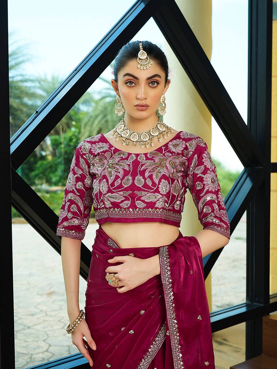 Teeya Creation Rani Color Zimichhu Silk Embroidery Work Saree - Distacart