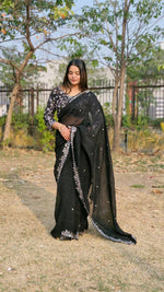 Thumbnail for Teeya Creation Black Color Candy Crush Silk Embroidery Work Saree - Distacart