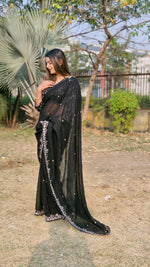 Thumbnail for Teeya Creation Black Color Candy Crush Silk Embroidery Work Saree - Distacart