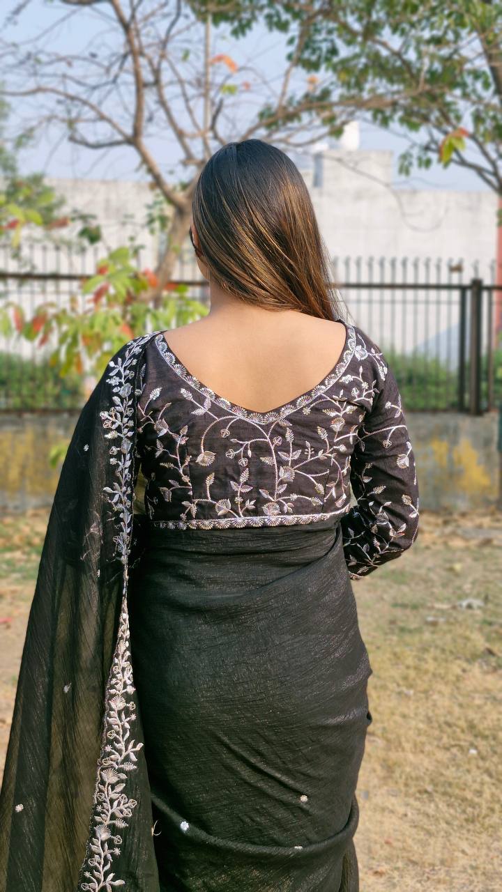Teeya Creation Black Color Candy Crush Silk Embroidery Work Saree - Distacart