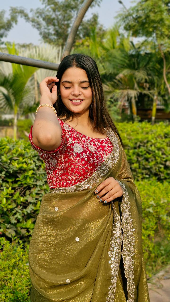 Teeya Creation Mahendi Color Candy Crush Silk Embroidery Work Saree - Distacart