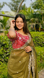 Thumbnail for Teeya Creation Mahendi Color Candy Crush Silk Embroidery Work Saree - Distacart