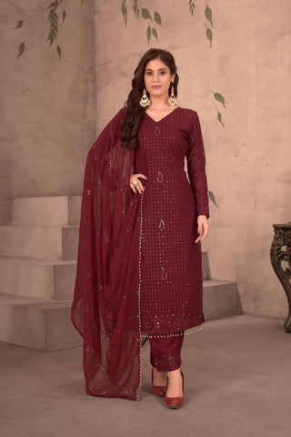 Teeya Creation Maroon Color Faux Georgette Embroidery Work Fully Stitched Salwar Suit - Distacart
