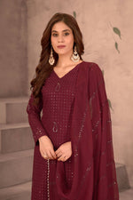 Thumbnail for Teeya Creation Maroon Color Faux Georgette Embroidery Work Fully Stitched Salwar Suit - Distacart