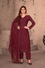 Thumbnail for Teeya Creation Maroon Color Faux Georgette Embroidery Work Fully Stitched Salwar Suit - Distacart
