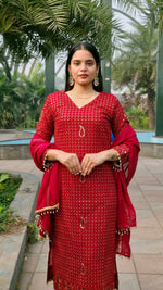 Thumbnail for Teeya Creation Red Color Faux Georgette Embroidery Work Fully Stitched Salwar Suit - Distacart
