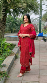 Thumbnail for Teeya Creation Red Color Faux Georgette Embroidery Work Fully Stitched Salwar Suit - Distacart