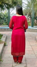 Thumbnail for Teeya Creation Red Color Faux Georgette Embroidery Work Fully Stitched Salwar Suit - Distacart