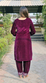 Thumbnail for Teeya Creation Wine Color Velvet Fabric Heavy Embroidery Work Fully Stitched Salwar Suit - Distacart