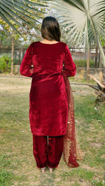 Thumbnail for Teeya Creation Red Color Velvet Fabric Heavy Embroidery Work Fully Stitched Salwar Suit - Distacart