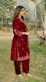 Thumbnail for Teeya Creation Red Color Velvet Fabric Heavy Embroidery Work Fully Stitched Salwar Suit - Distacart