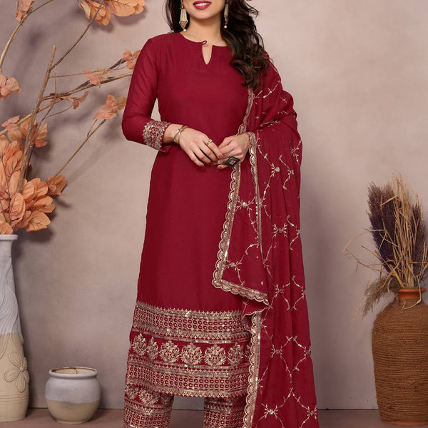 Teeya Creation Maroon Color Faux Georgette Embroidery Work Fully Stitched Salwar Suit - Distacart