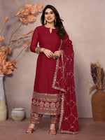 Thumbnail for Teeya Creation Maroon Color Faux Georgette Embroidery Work Fully Stitched Salwar Suit - Distacart