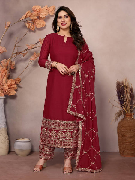 Teeya Creation Maroon Color Faux Georgette Embroidery Work Fully Stitched Salwar Suit - Distacart