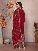 Thumbnail for Teeya Creation Maroon Color Faux Georgette Embroidery Work Fully Stitched Salwar Suit - Distacart
