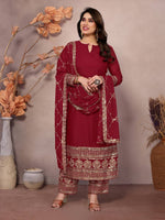 Thumbnail for Teeya Creation Maroon Color Faux Georgette Embroidery Work Fully Stitched Salwar Suit - Distacart