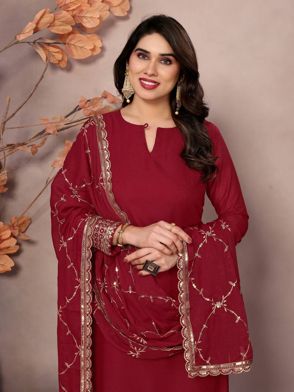 Teeya Creation Maroon Color Faux Georgette Embroidery Work Fully Stitched Salwar Suit - Distacart