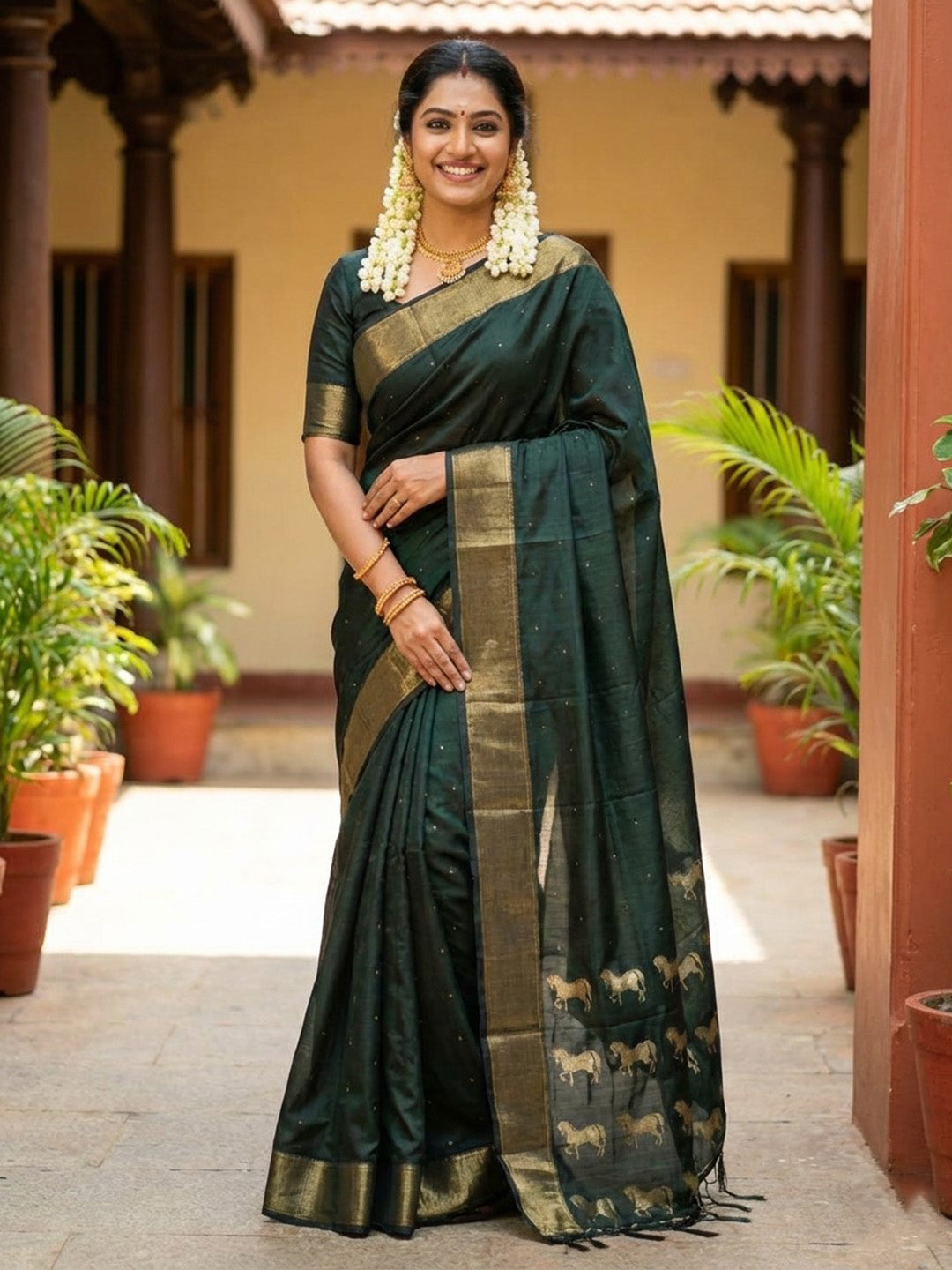 Anaita D Green Silk Saree With Blouse Piece - Distacart