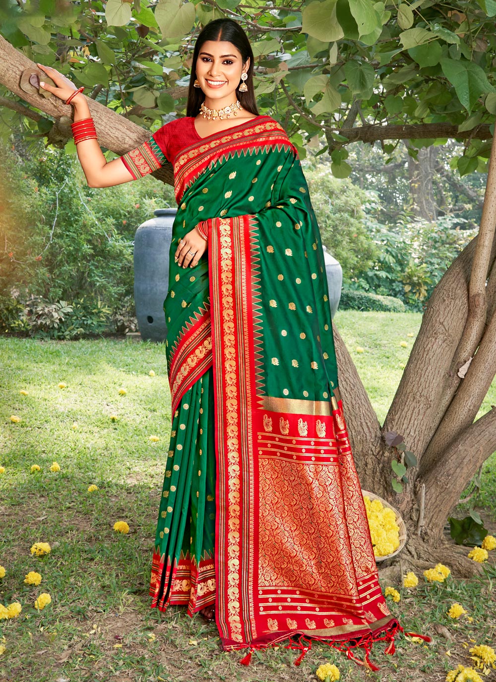 Anaita D Green Silk Saree With Blouse Piece - Distacart