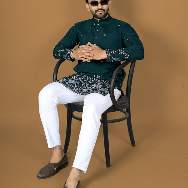 Anaita D Green Embroidery Silk Straight Kurta - Distacart