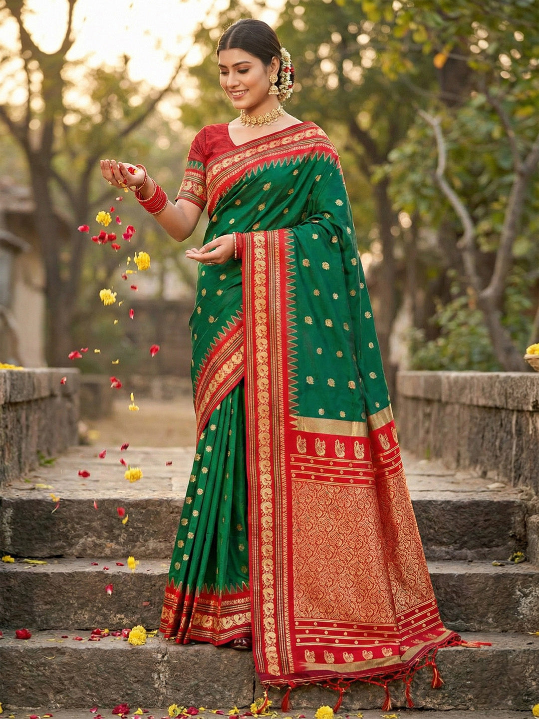 Anaita D Green Silk Woven Saree With Blouse - Distacart