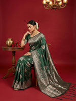 Thumbnail for Anaita D Green Silk Blend Woven Saree With Blouse - Distacart