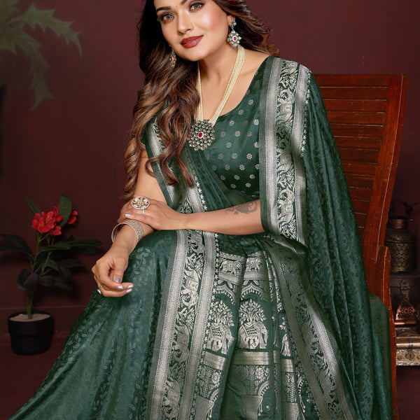 Anaita D Green Zari Weaving Work Satin Silk Saree With Blouse - Distacart