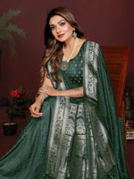 Thumbnail for Anaita D Green Zari Weaving Work Satin Silk Saree With Blouse - Distacart