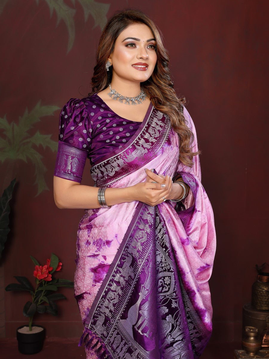 Anaita D Purple Zari Weaving Work Satin Silk Saree With Blouse - Distacart