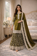 Thumbnail for Teeya Creation Mehendi Fendy Satin Heavy Embrodiery Work Wedding Wear Salwar Suit - Distacart