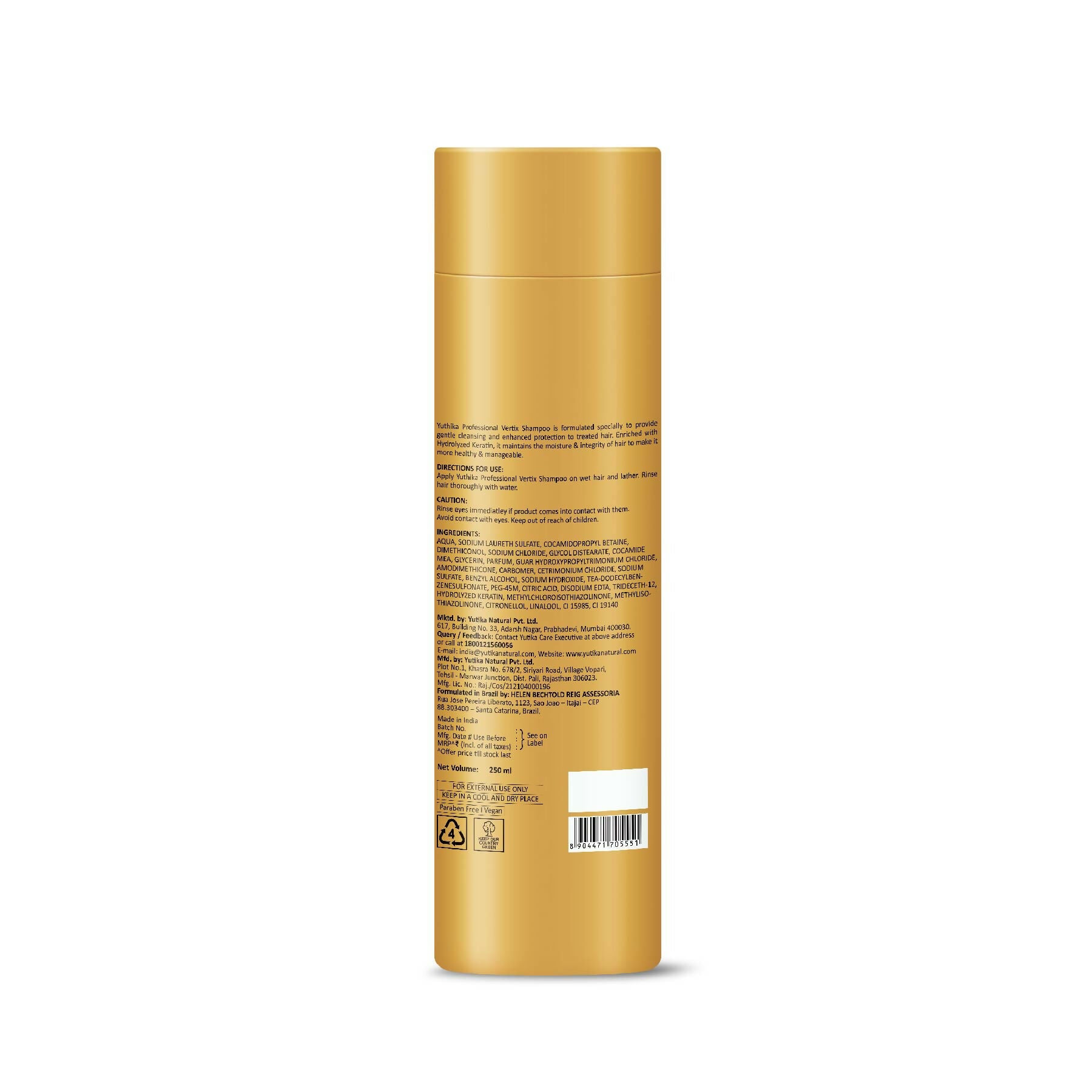 Yuthika Professional Vertix Hydrolyzed Keratin Shampoo - Distacart