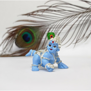 Gold Art India Silver Plated Laddu Gopal Idol with Blue Terracotta - Dista