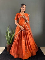 Thumbnail for Teeya Creation New Trendy Stylist South Style Lehenga Choli Set - Orange - Dista