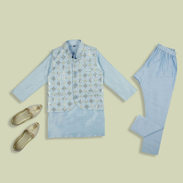 Joban Fashion Kids Island stylish Tikli work Nehru Jacket Full Sleeves Kurta, Pyjama Set - Sky Blue - Distacart
