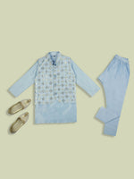 Thumbnail for Joban Fashion Kids Island stylish Tikli work Nehru Jacket Full Sleeves Kurta, Pyjama Set - Sky Blue - Distacart