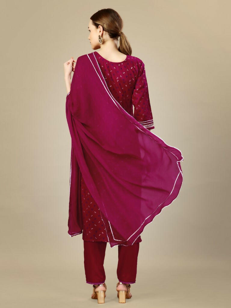Jyoti Fashion Women's Rani Pink Silk Blend Embroidery & Sequence work Kurta with Trouser & Dupatta - Distacart