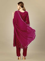 Thumbnail for Jyoti Fashion Women's Rani Pink Silk Blend Embroidery & Sequence work Kurta with Trouser & Dupatta - Distacart