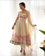 Thumbnail for Joban Fashion Cream Kurta Set Organza Sequin Embroidery Work - Distacart