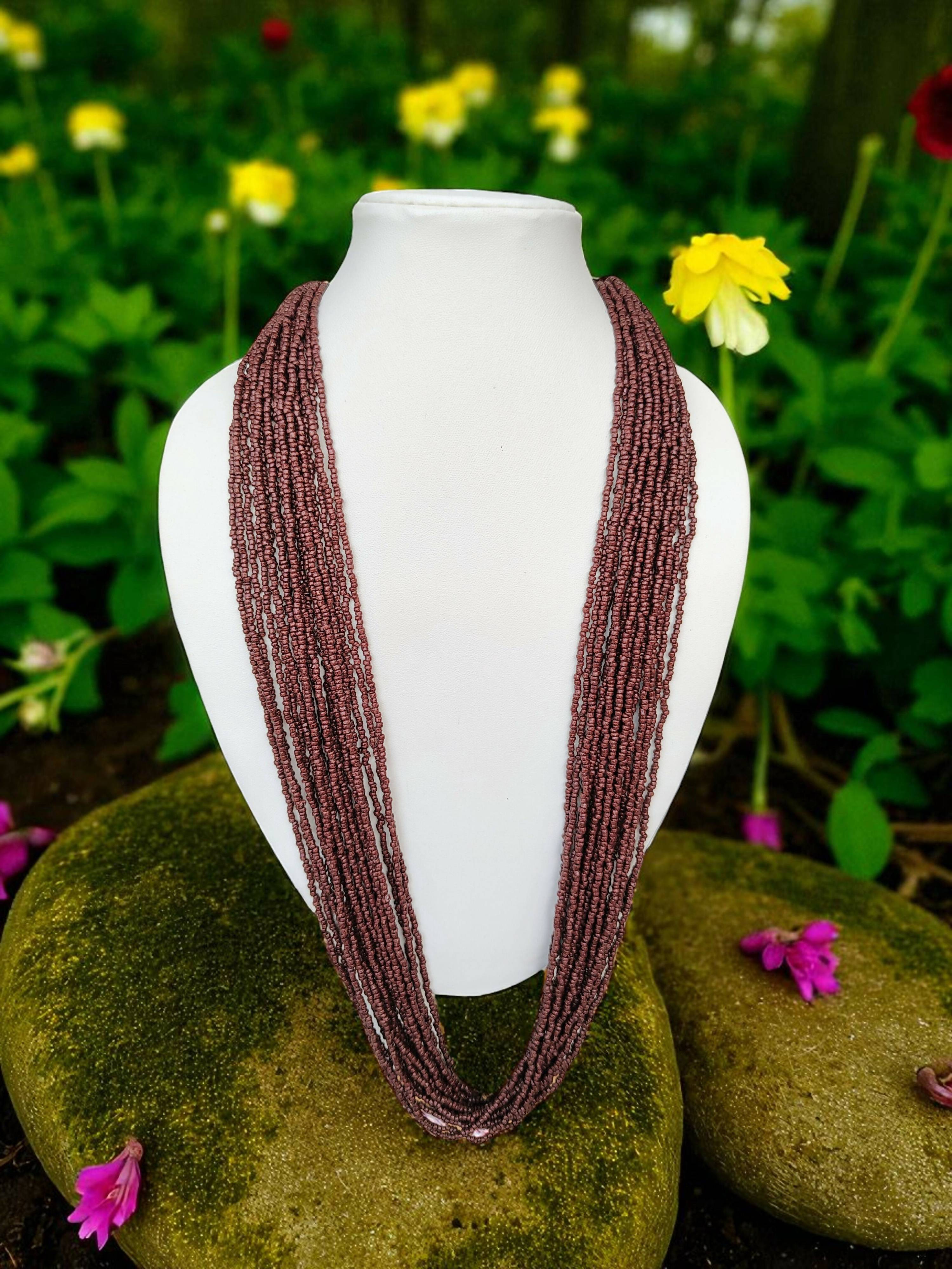 Inhanns Rangsaaz 20-Layer Luxe Long Beaded Only Necklace - Cofee Brown Only Necklace - Distacart