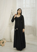 Thumbnail for Aastha Fashion Women's Black Designer Rayon Gown with Crochet Embroidery Work Shrug - Distacart