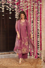 Thumbnail for The52 Onion Gorgeous Floral Printed Zarna Silk Fabric Straight Kurta Pant with Dupatta Set - Distacart