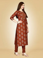 Thumbnail for Aastha Fashion Women's Rust Viscose Rayon Embroidered Kurta Pant Set - Distacart