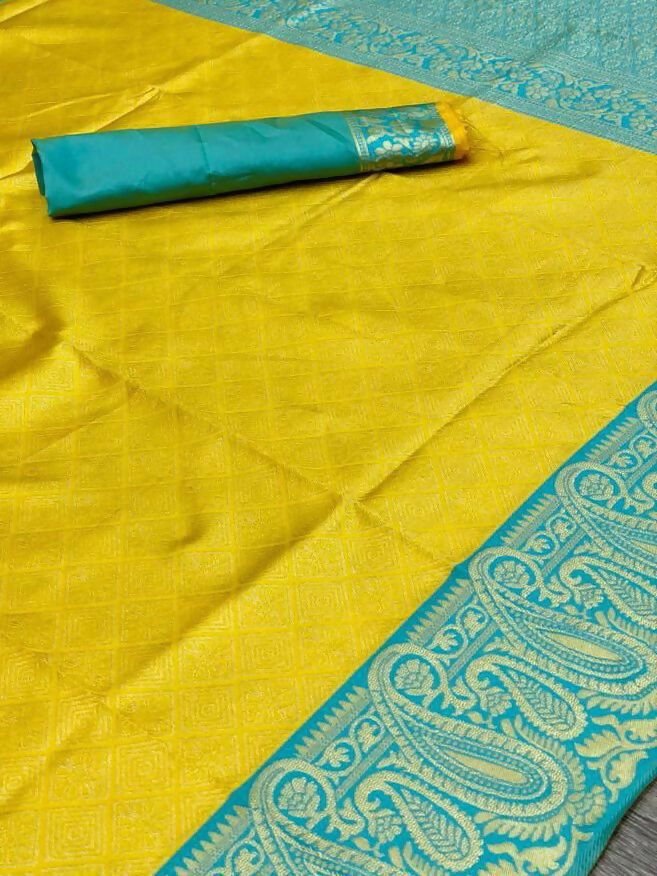 Arfa Fashion House Mustered With Contrast Border Lichi Silk Jacquard Work Saree - Distacart