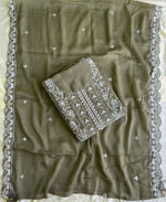 Thumbnail for KC Mahendi Green Pakistani Straight Suit For Women Chiffon - Dista