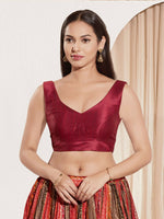 Thumbnail for Joban Fashion Dark Maroon Mulberry Silk Padded Blouse With Round Neck Sleeveless
