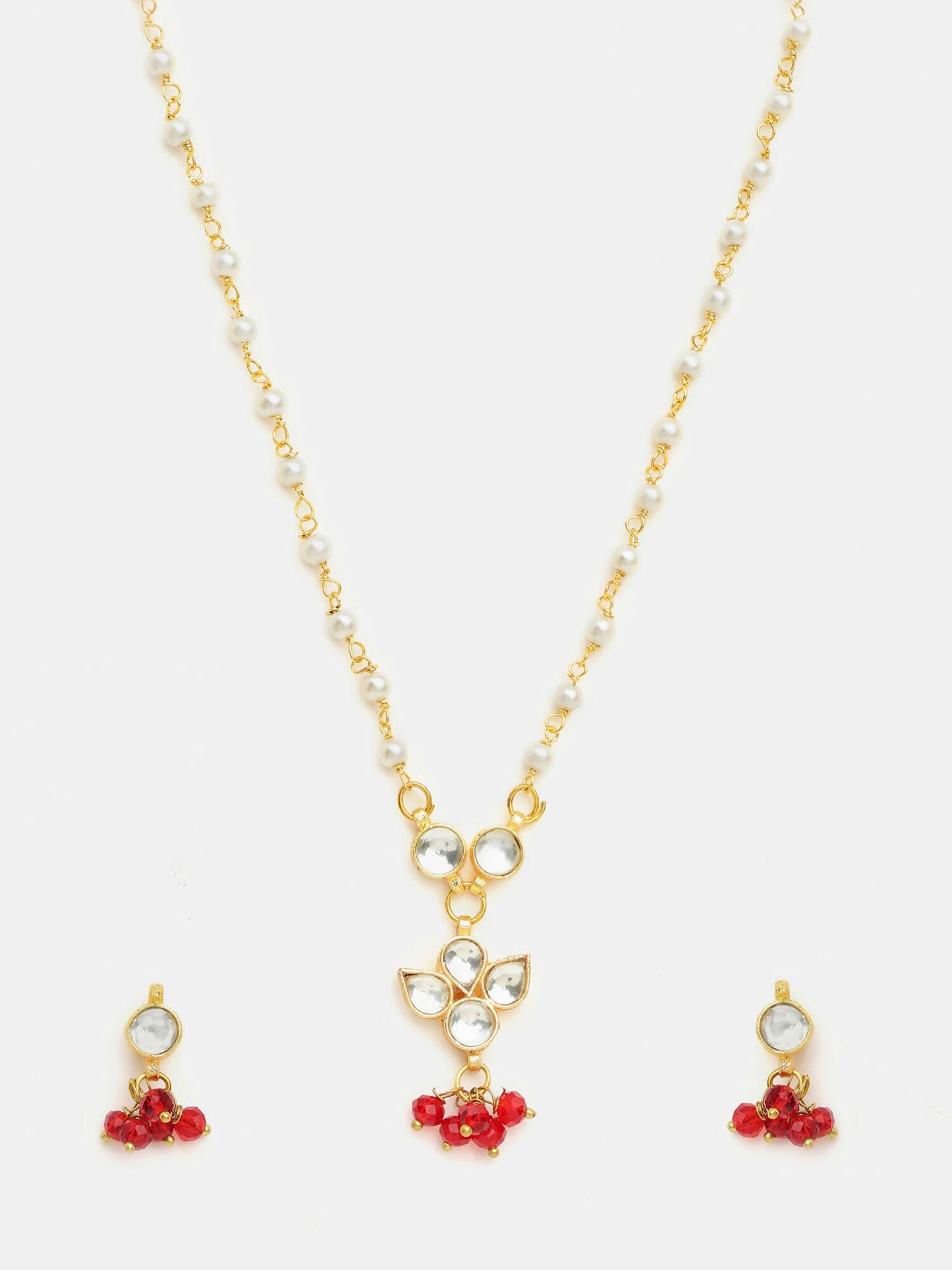 Ruby Raang Kundan Studded And Pearl Beaded Jewellery Set - Distacart