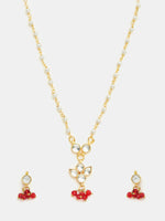 Thumbnail for Ruby Raang Kundan Studded And Pearl Beaded Jewellery Set